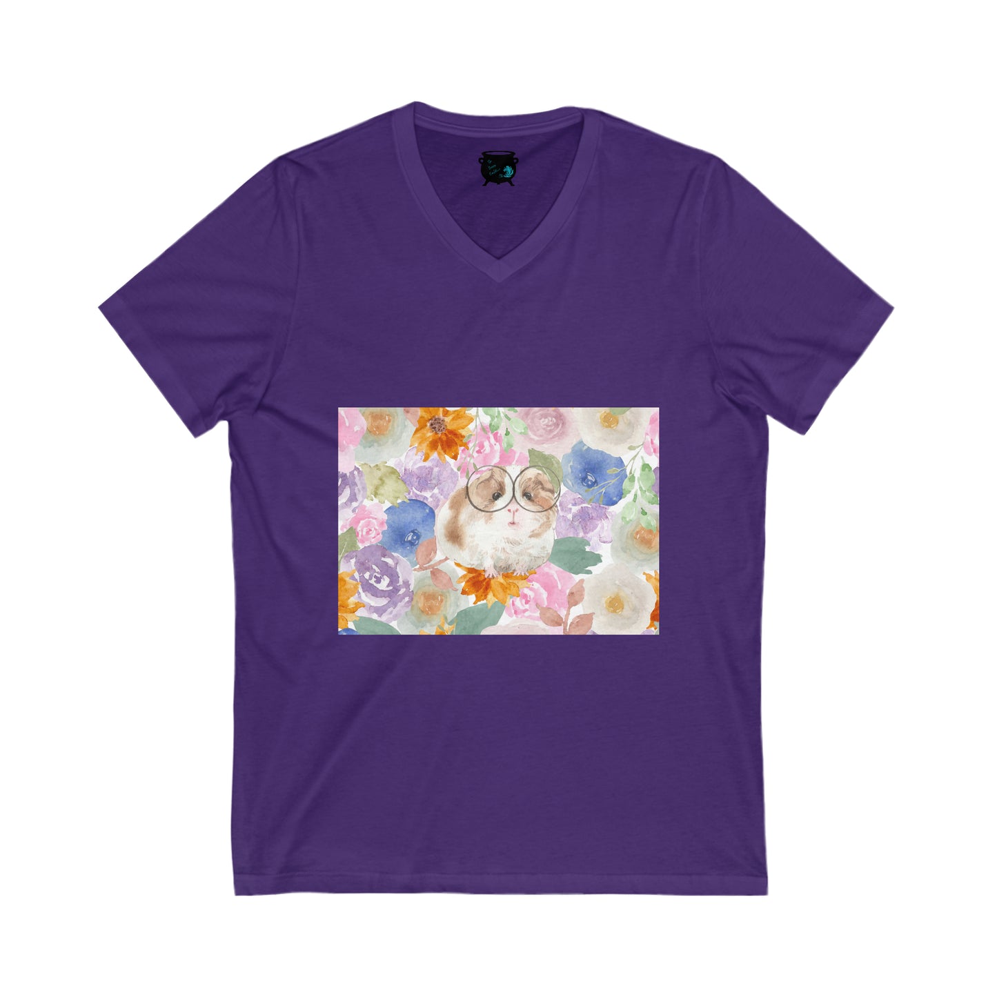 Floral Guinea Pig Unisex Jersey Short Sleeve V-Neck Tee
