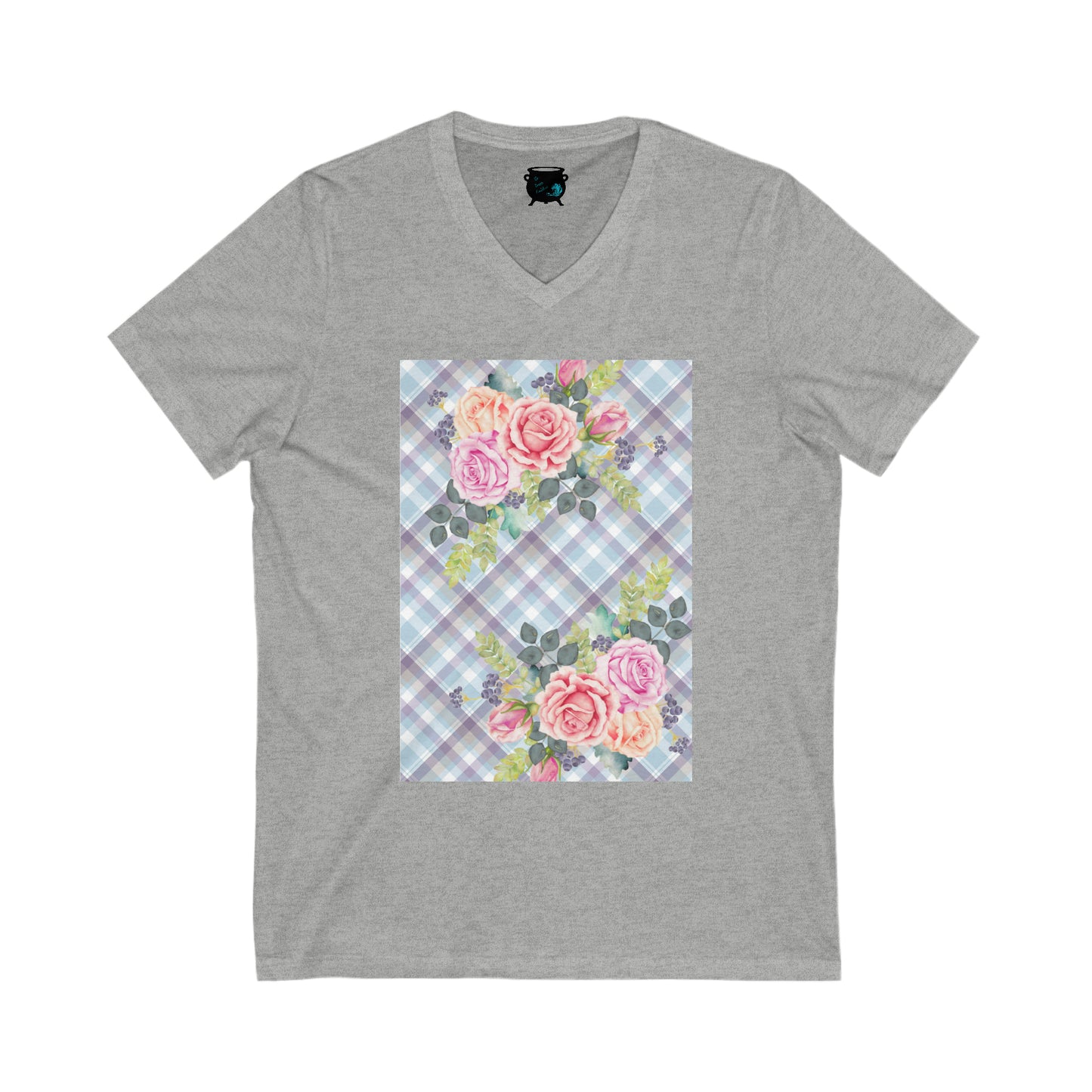 Floral Plaid Unisex Jersey Short Sleeve V-Neck Tee