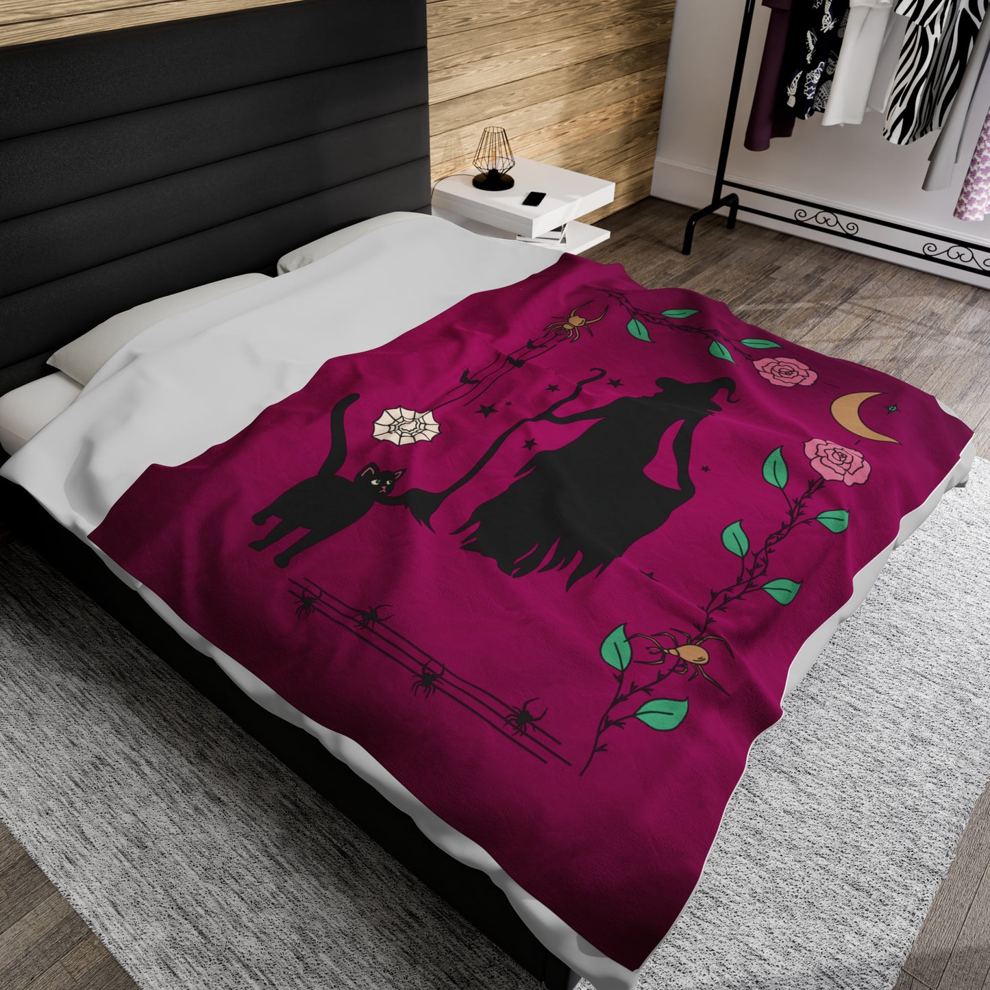 Rose Border Witch Velveteen Plush Blanket
