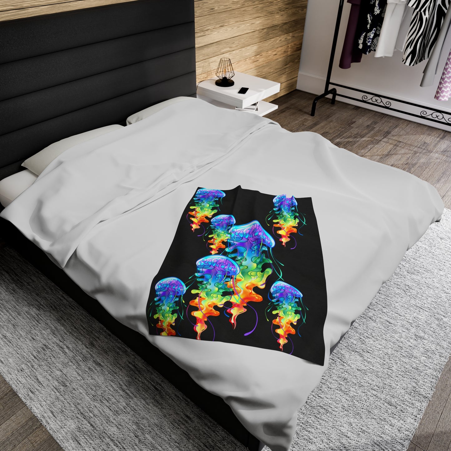 Rainbow Jellyfish Velveteen Plush Blanket