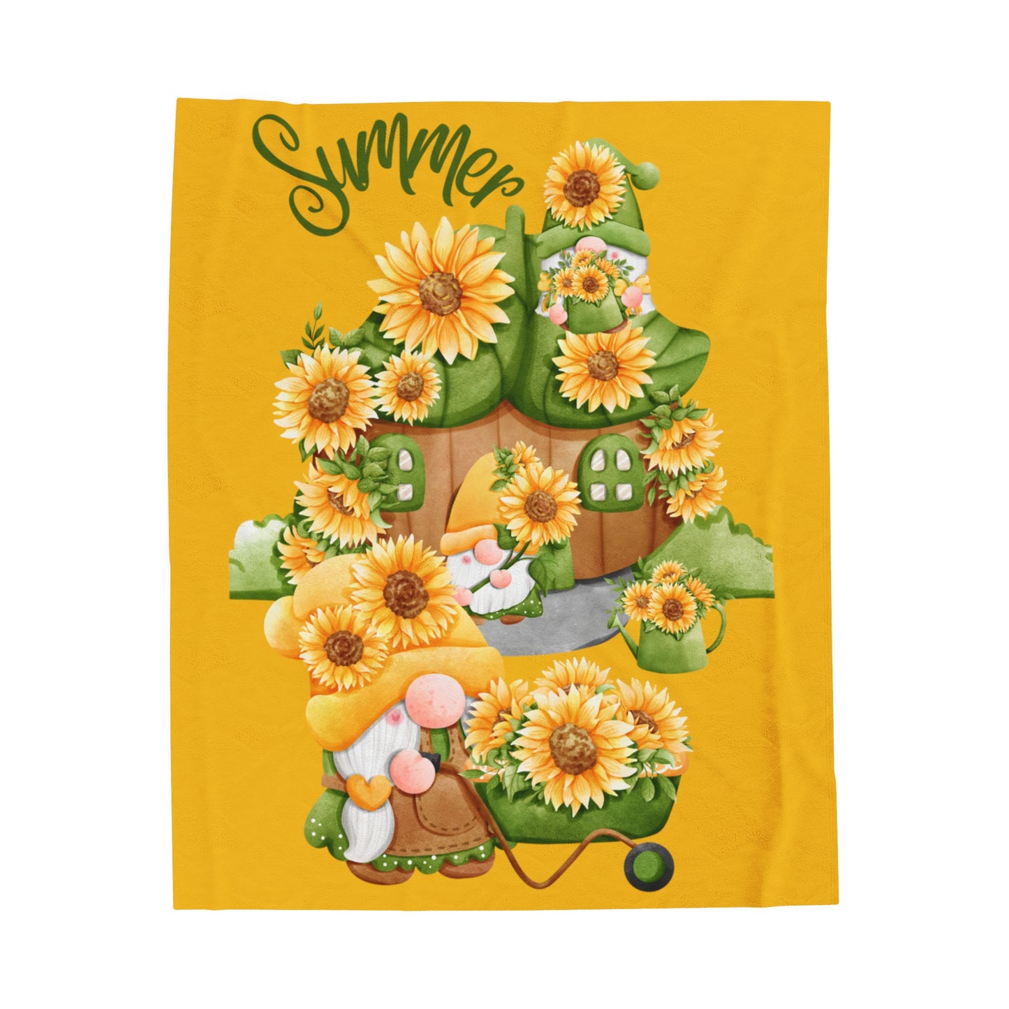 Summer Sunflower Gnomes Velveteen Plush Blanket