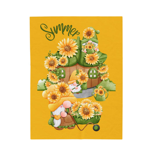 Summer Sunflower Gnomes Velveteen Plush Blanket