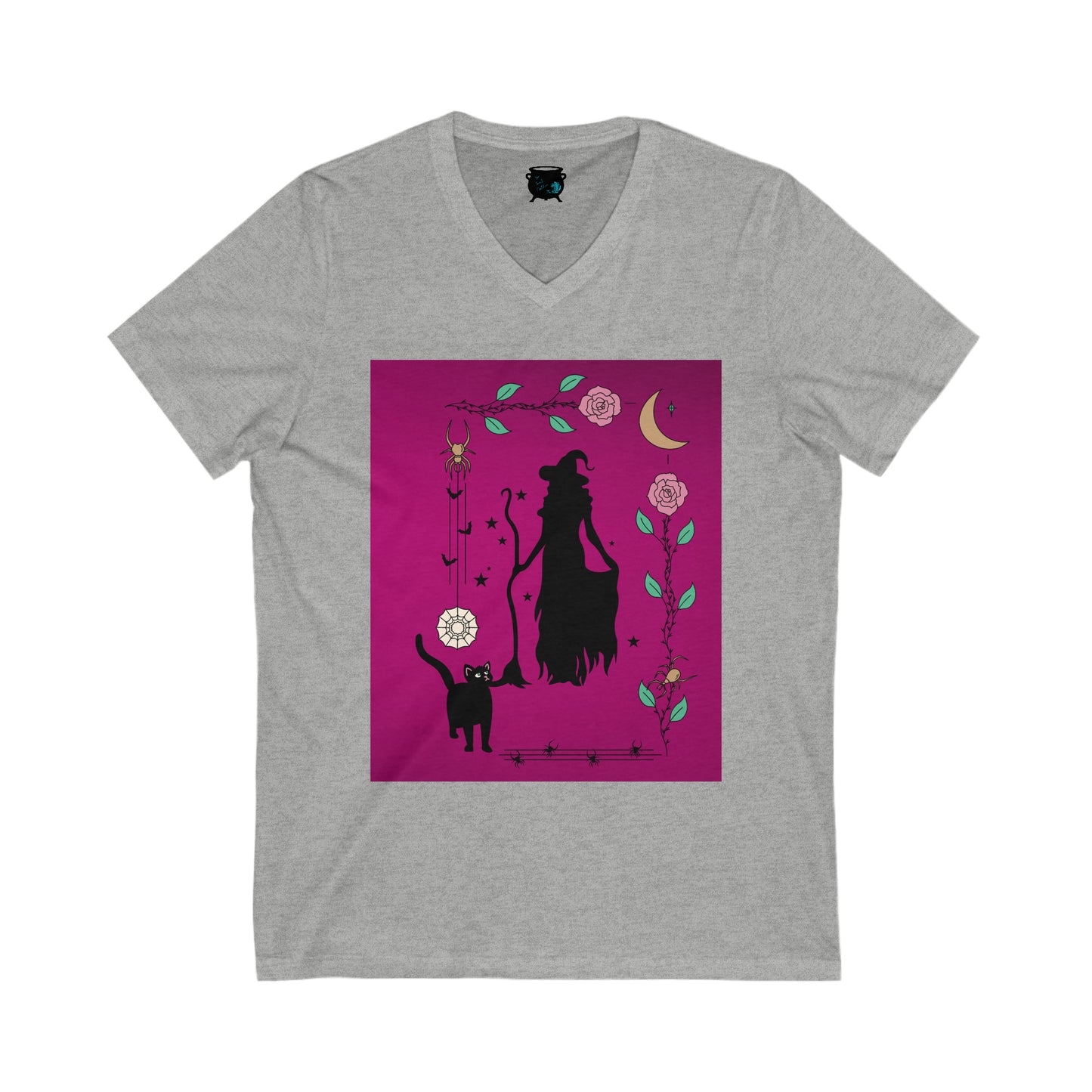 Rose Border Witch Unisex Jersey Short Sleeve V-Neck Tee