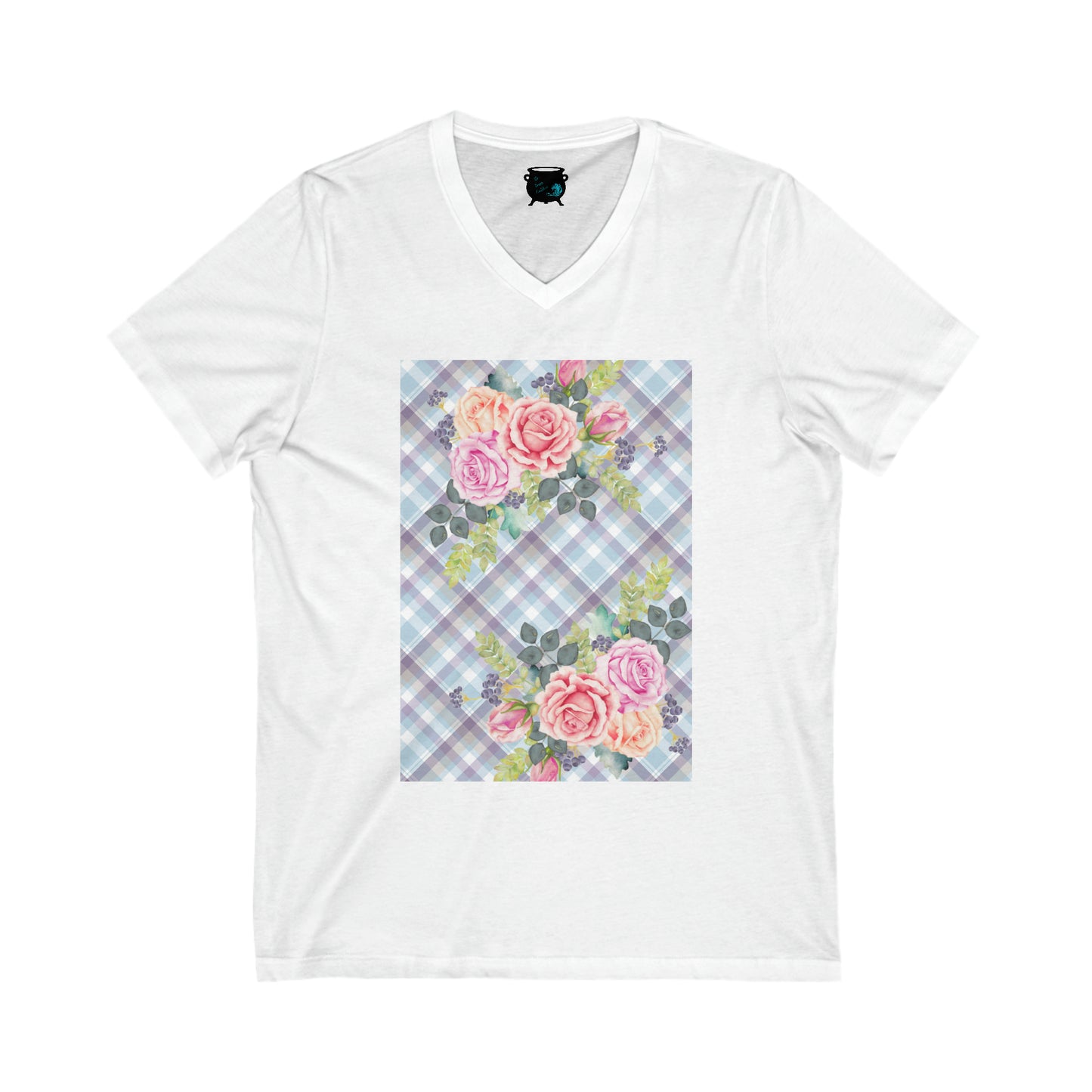 Floral Plaid Unisex Jersey Short Sleeve V-Neck Tee