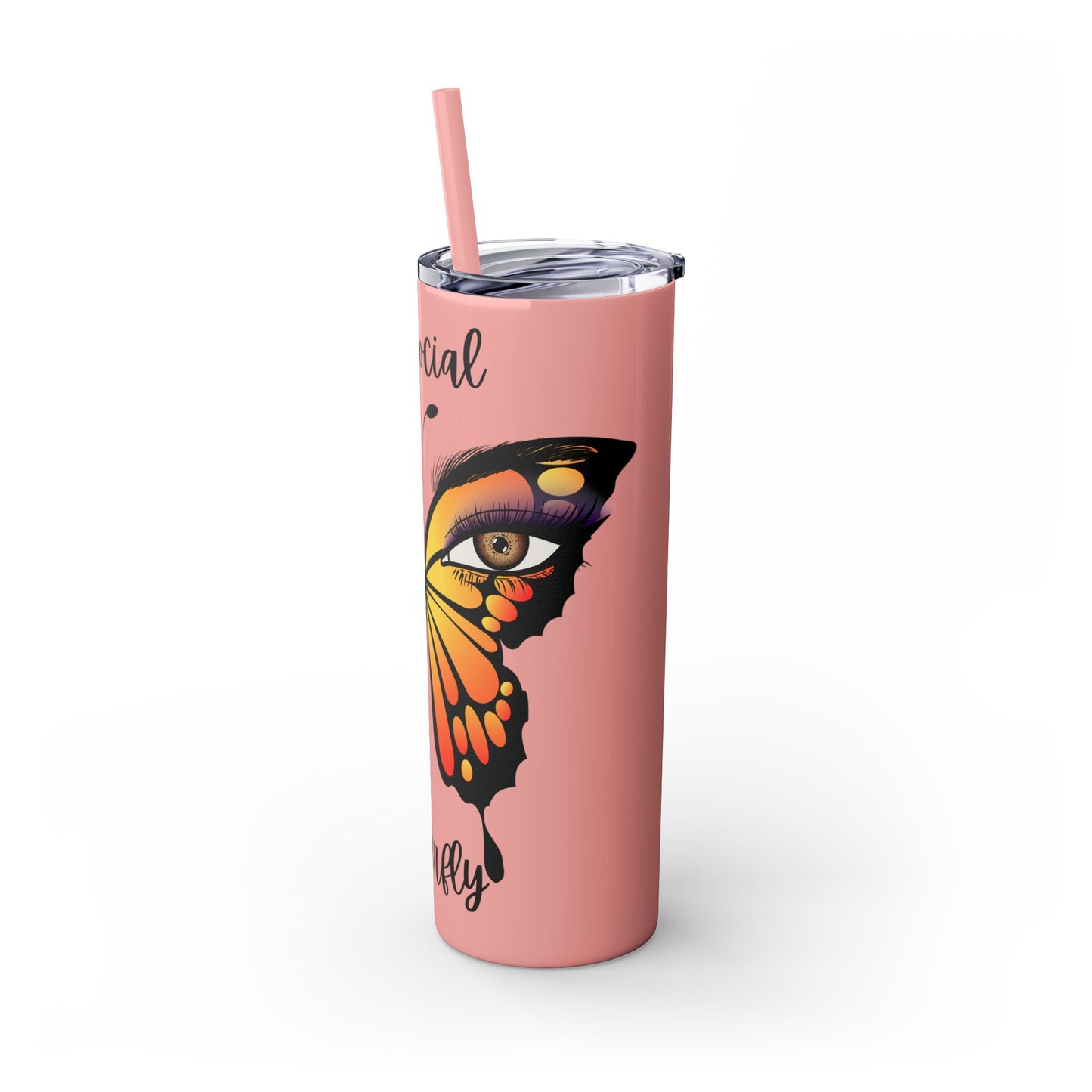 Antisocial Butterfly Skinny Tumbler with Straw, 20oz