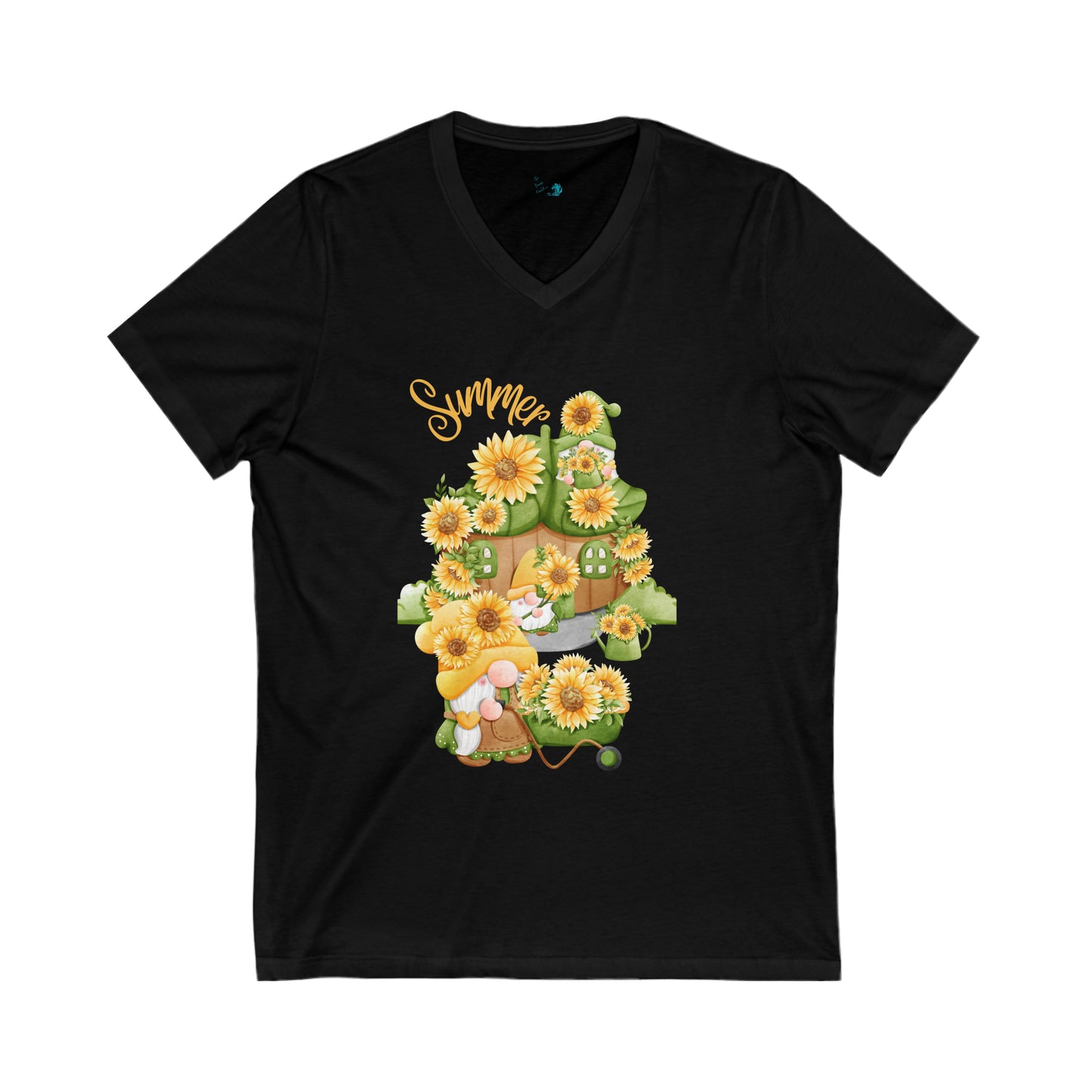 Summer Sunflower Gnomes Unisex Jersey Short Sleeve V-Neck Tee