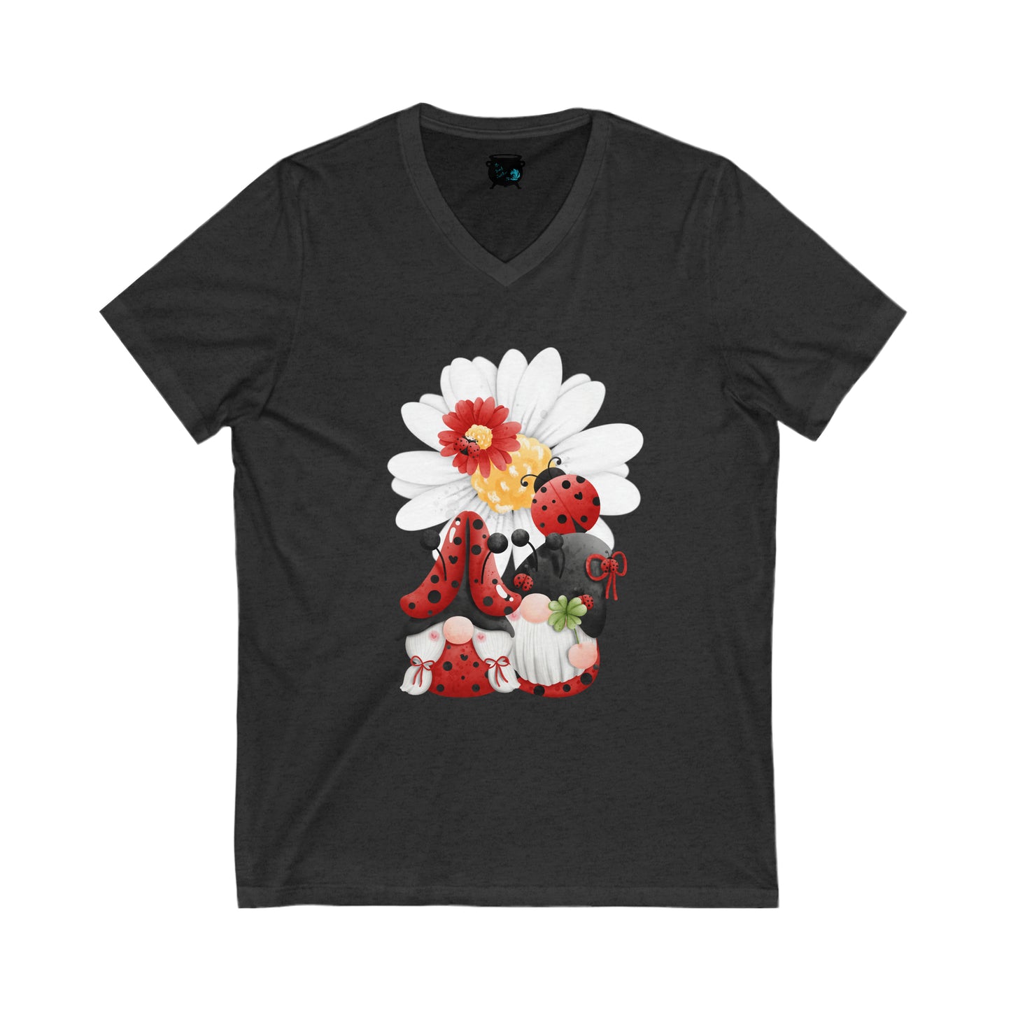 Ladybug Daisy Gnomes Unisex Jersey Short Sleeve V-Neck Tee