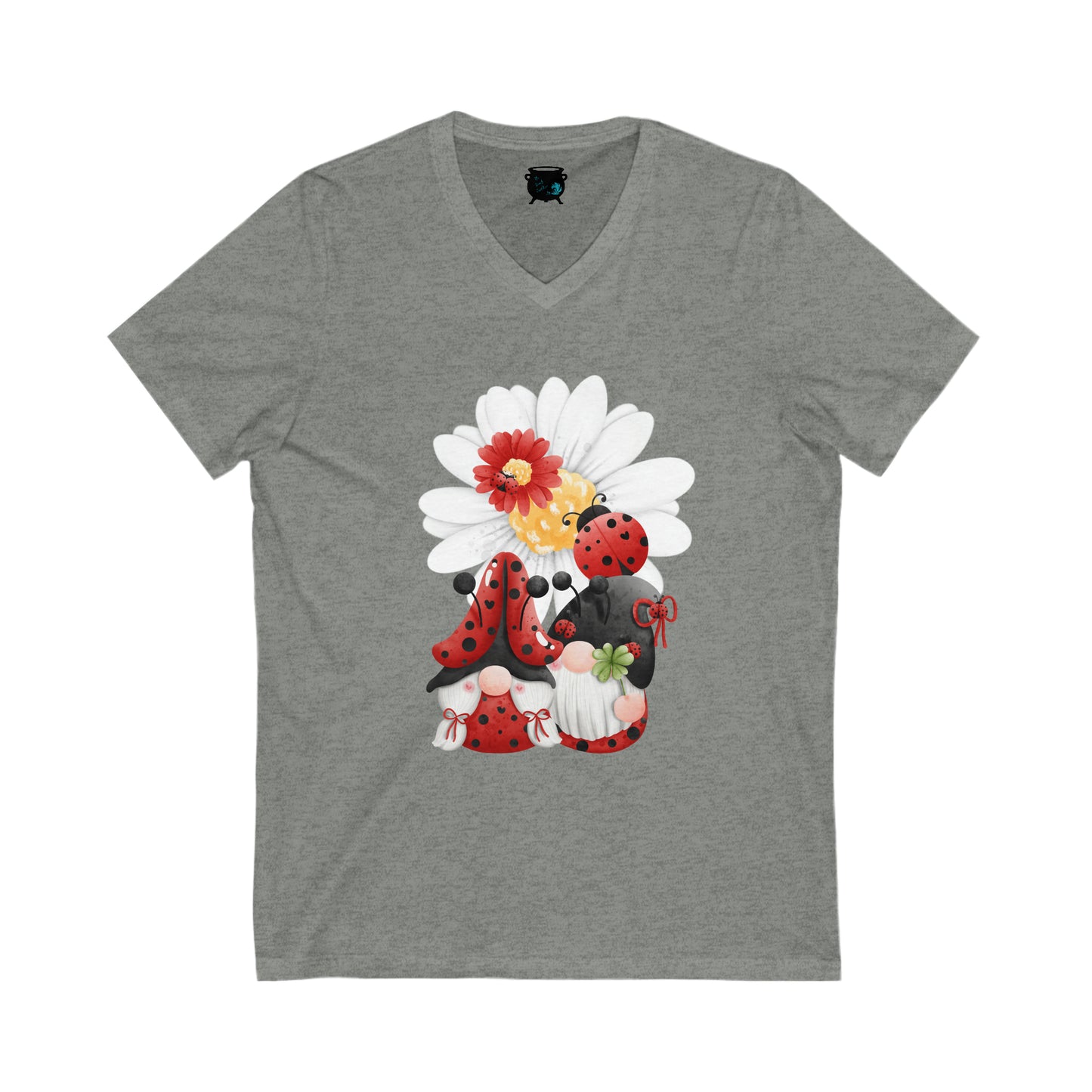 Ladybug Daisy Gnomes Unisex Jersey Short Sleeve V-Neck Tee