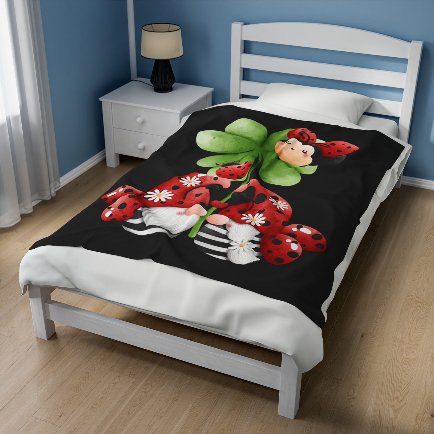 Ladybug Gnomes Velveteen Plush Blanket