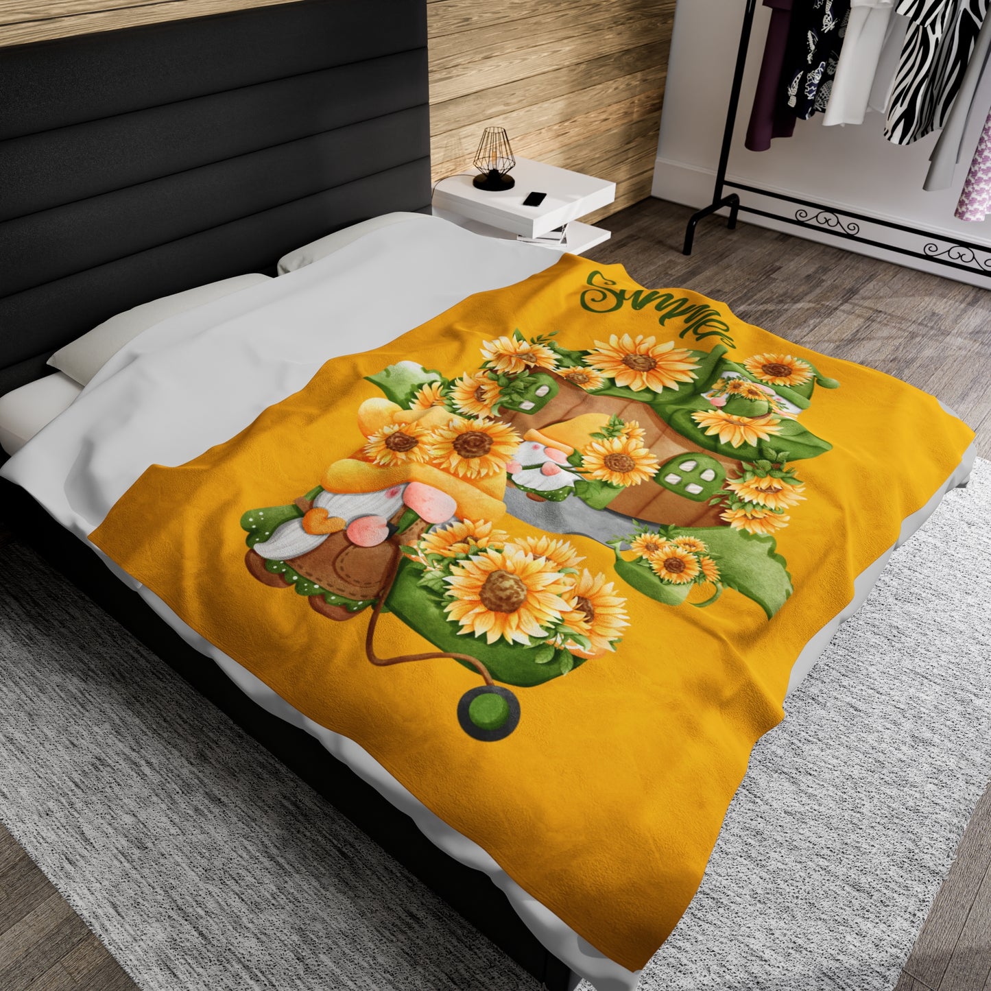 Summer Sunflower Gnomes Velveteen Plush Blanket