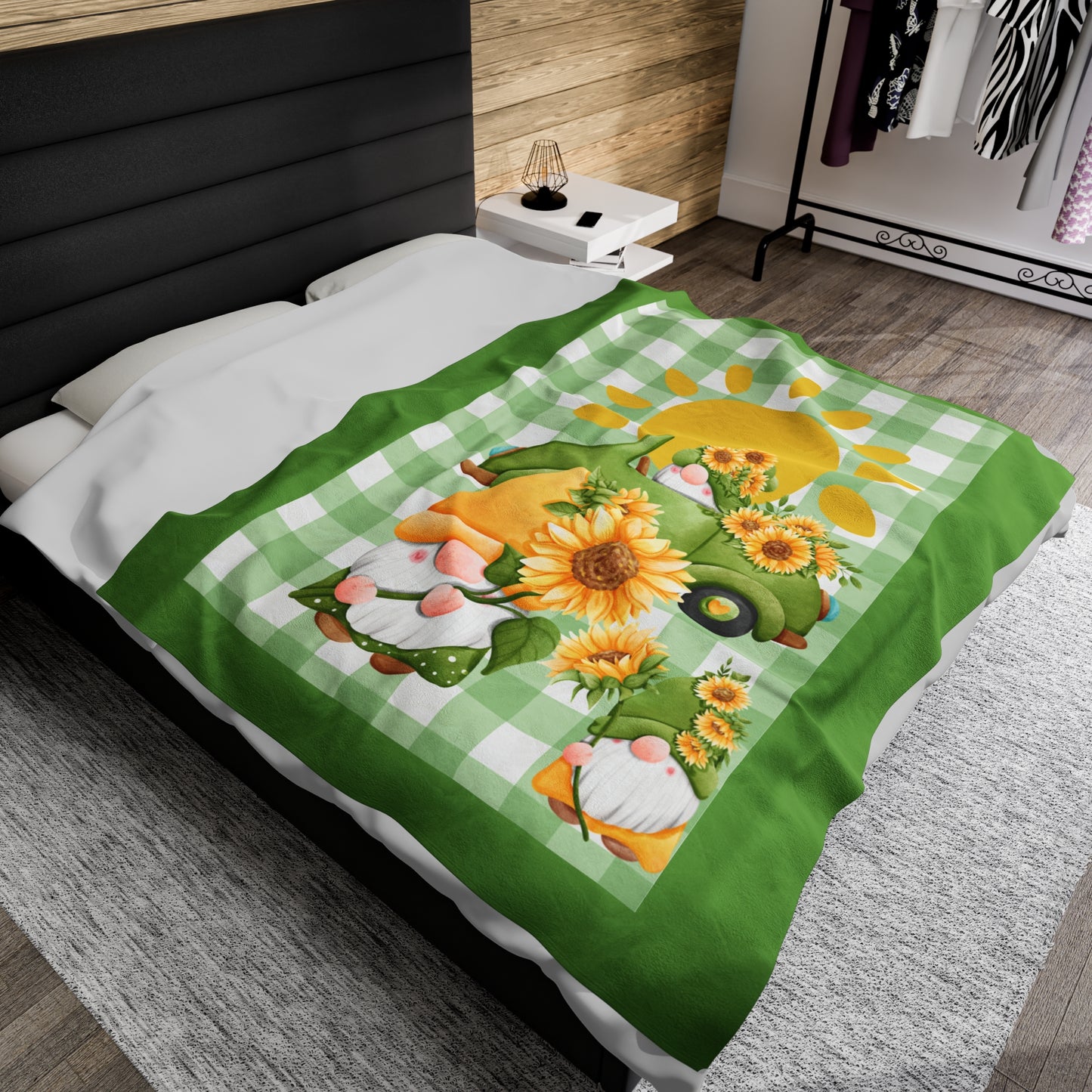 Sunflower Gnomes Velveteen Plush Blanket