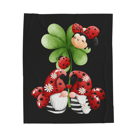 Ladybug Gnomes Velveteen Plush Blanket