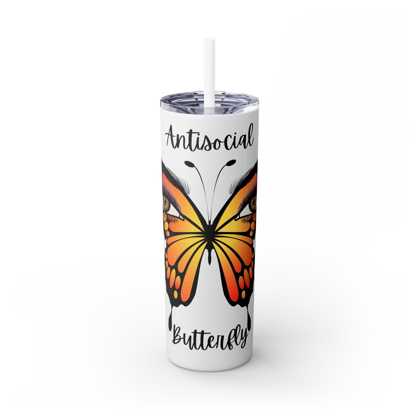 Antisocial Butterfly Skinny Tumbler with Straw, 20oz