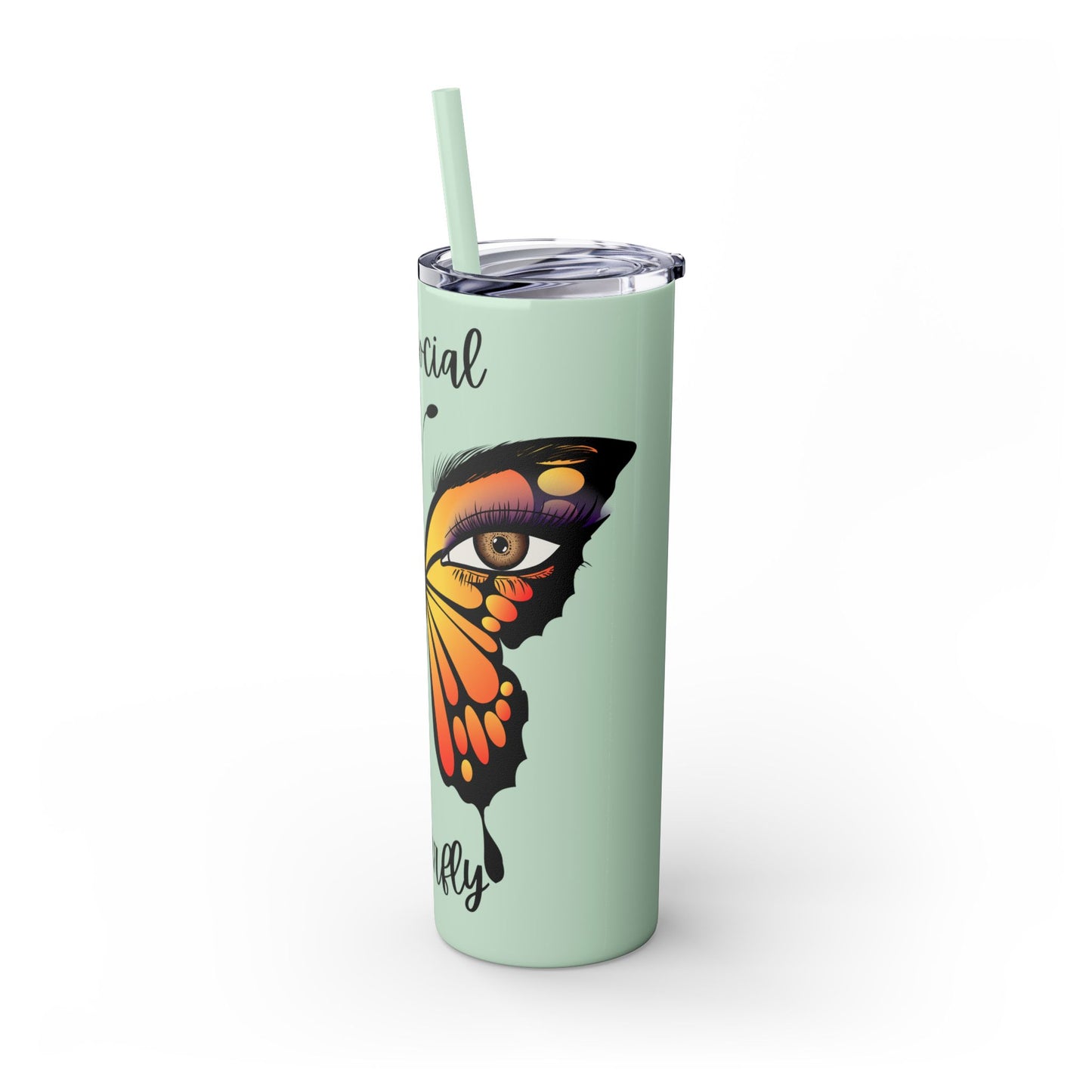 Antisocial Butterfly Skinny Tumbler with Straw, 20oz