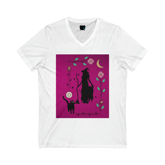 Rose Border Witch Unisex Jersey Short Sleeve V-Neck Tee