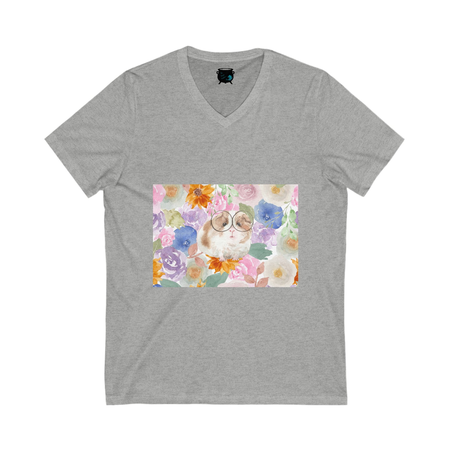 Floral Guinea Pig Unisex Jersey Short Sleeve V-Neck Tee