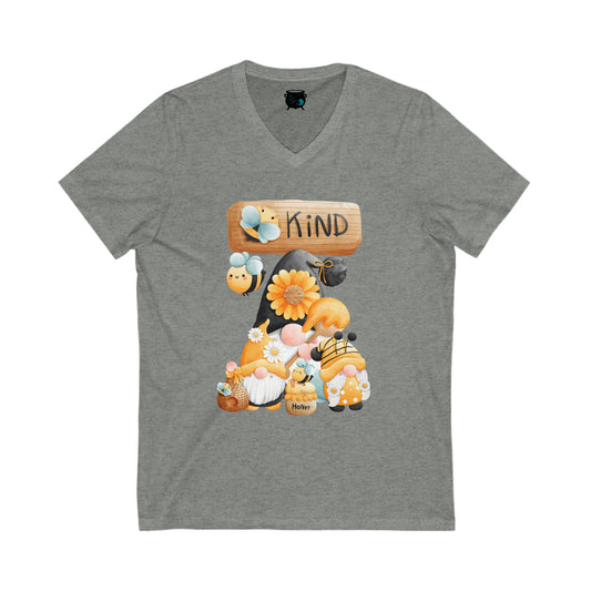 Bee Kind Gnomes Unisex Jersey Short Sleeve V-Neck Tee