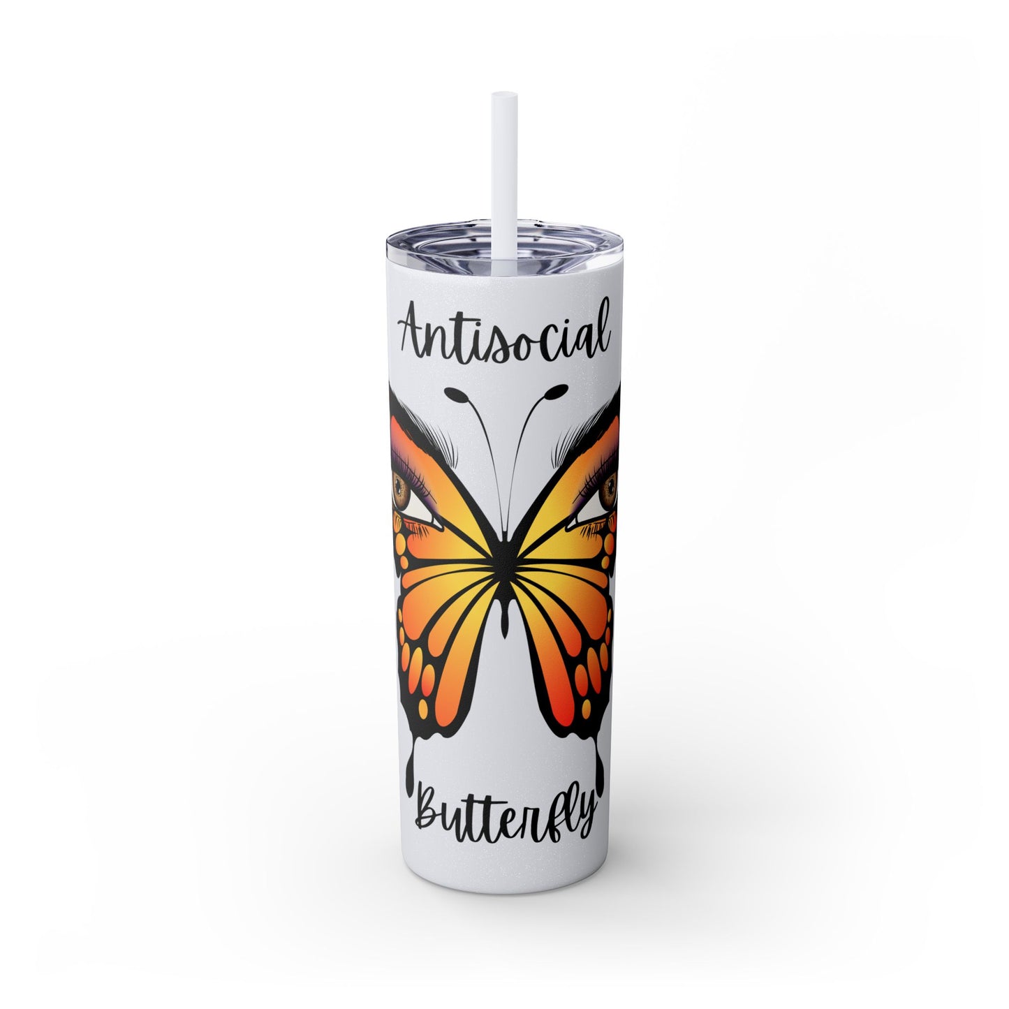 Antisocial Butterfly Skinny Tumbler with Straw, 20oz