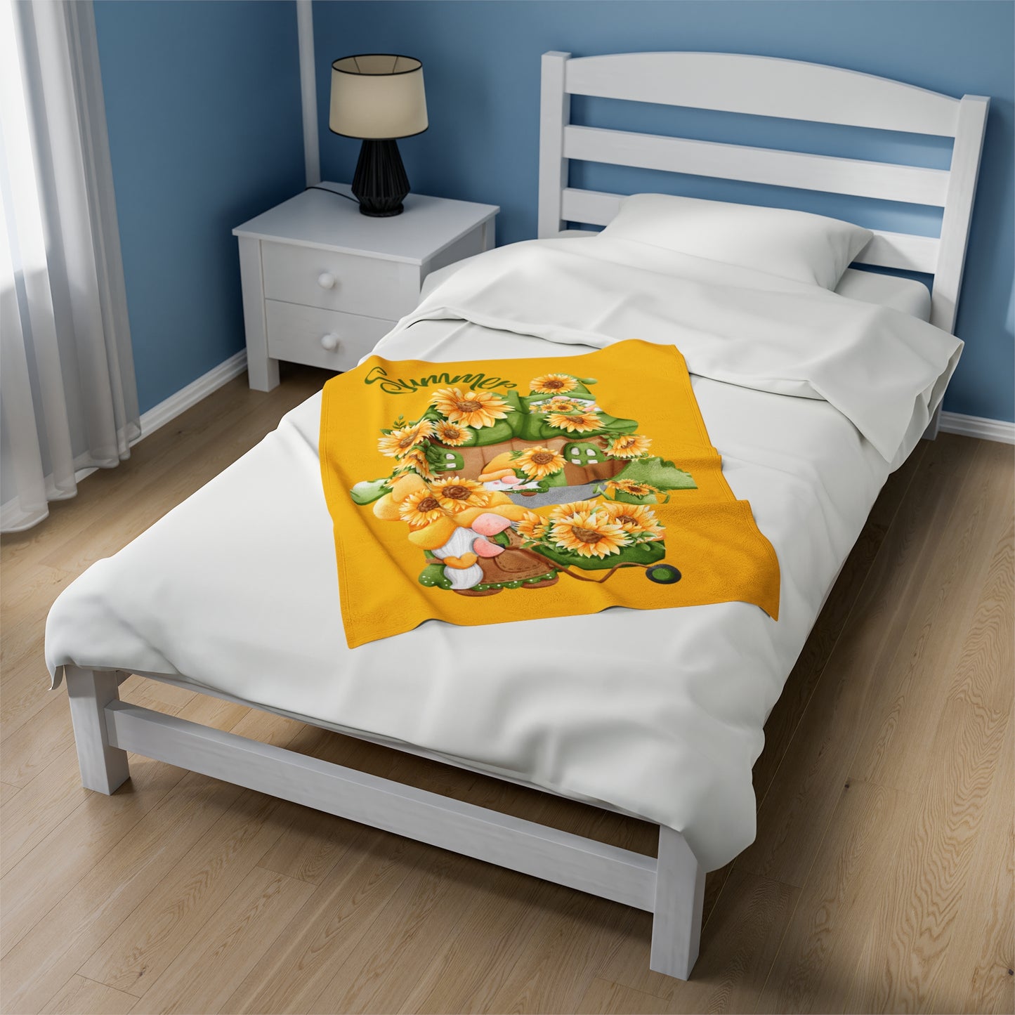 Summer Sunflower Gnomes Velveteen Plush Blanket