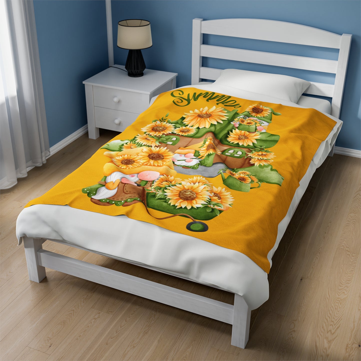 Summer Sunflower Gnomes Velveteen Plush Blanket