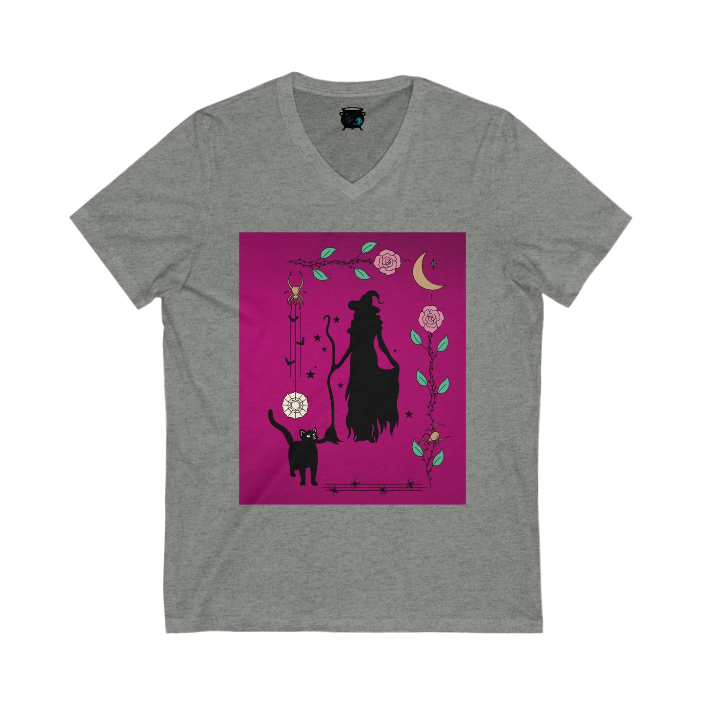 Rose Border Witch Unisex Jersey Short Sleeve V-Neck Tee