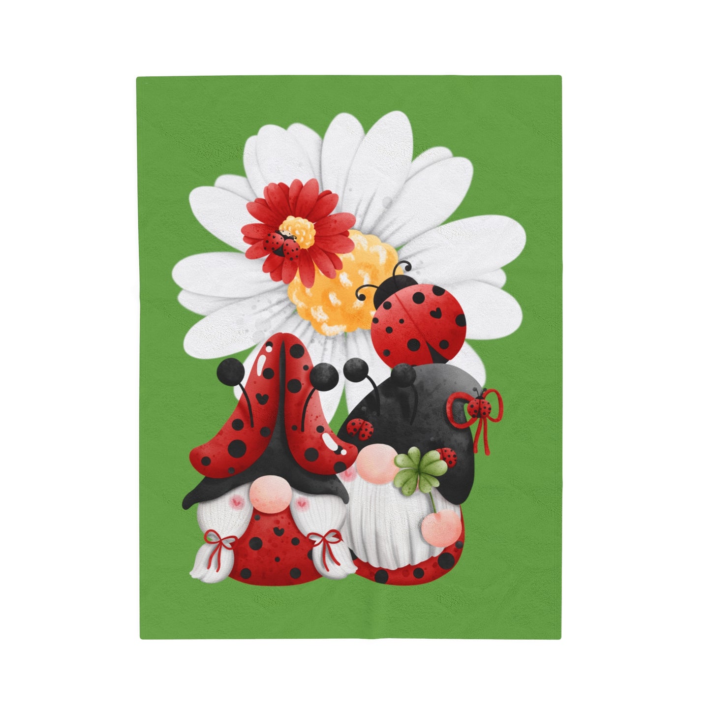 Ladybug Daisy Gnomes Velveteen Plush Blanket