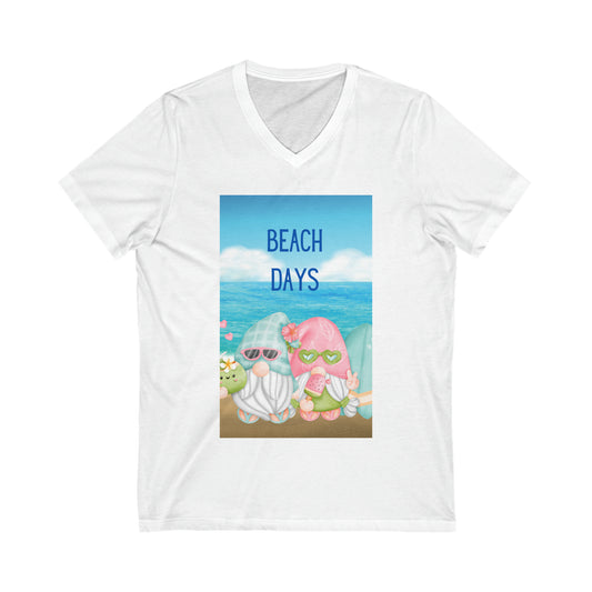 Beach Days Gnomes Unisex Jersey Short Sleeve V-Neck Tee