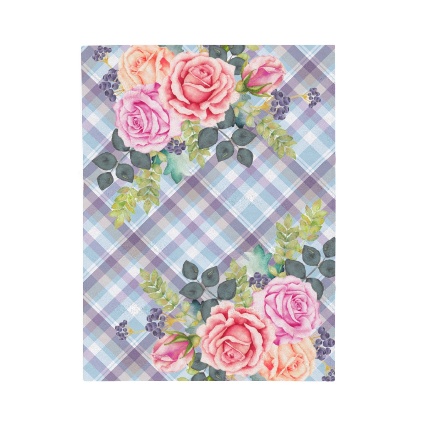 Floral Plaid Plush Blanket