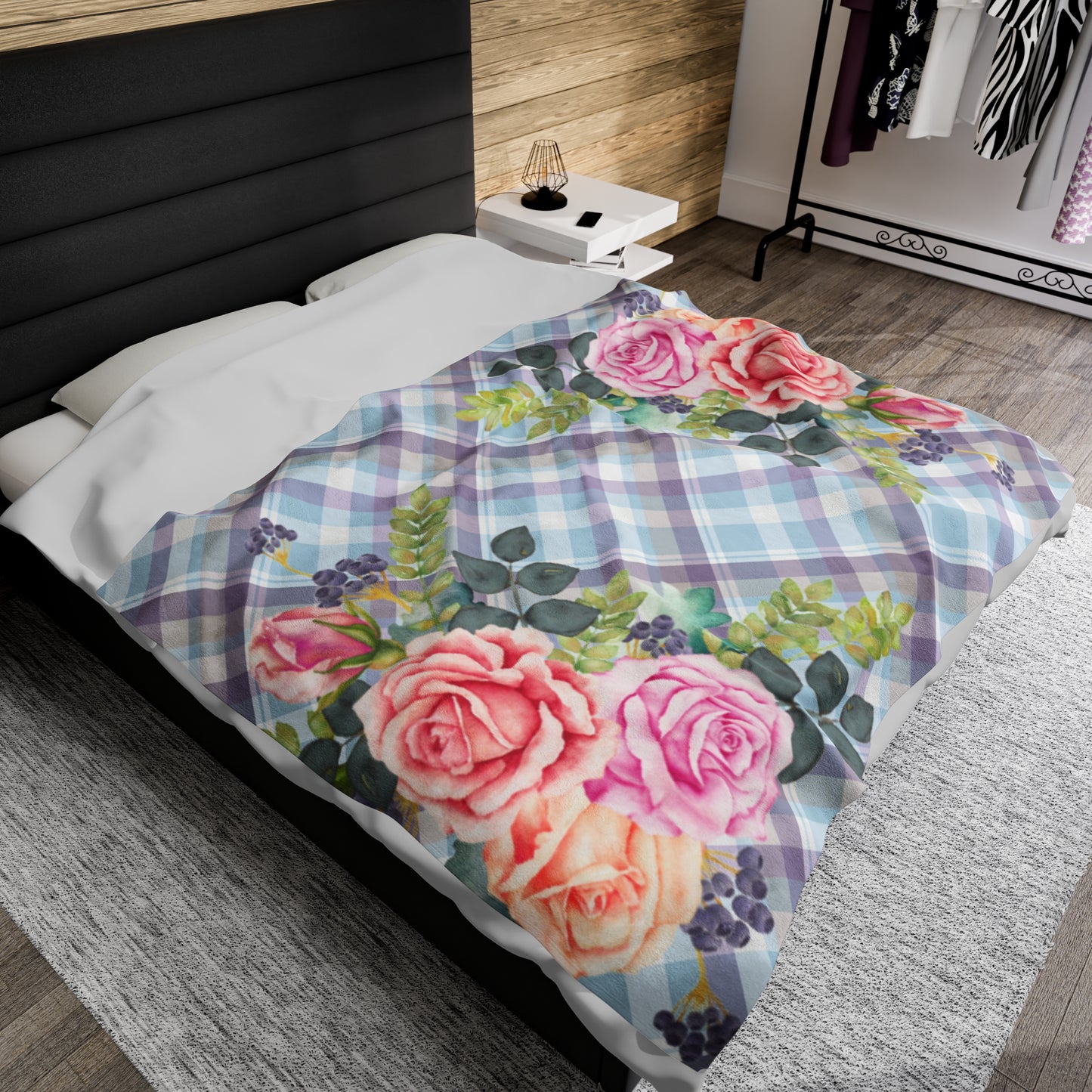 Floral Plaid Plush Blanket