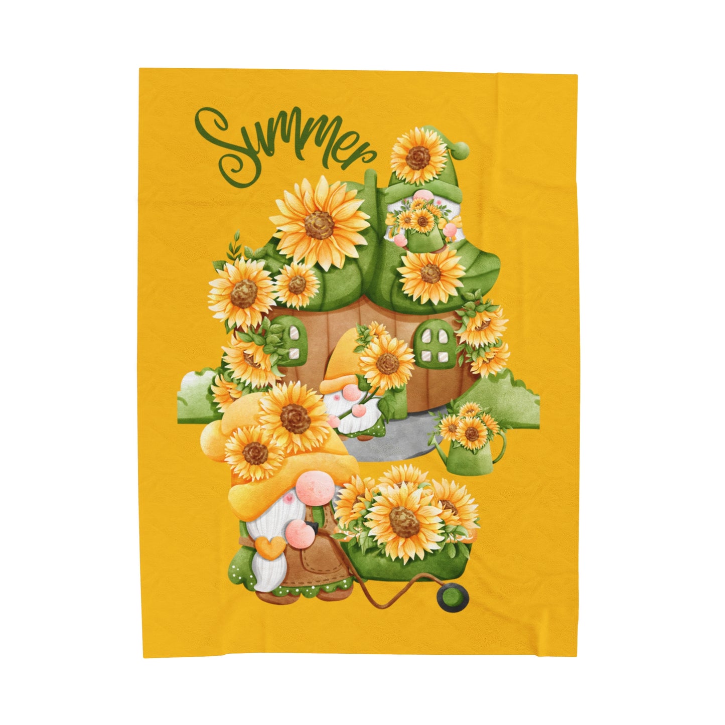 Summer Sunflower Gnomes Velveteen Plush Blanket