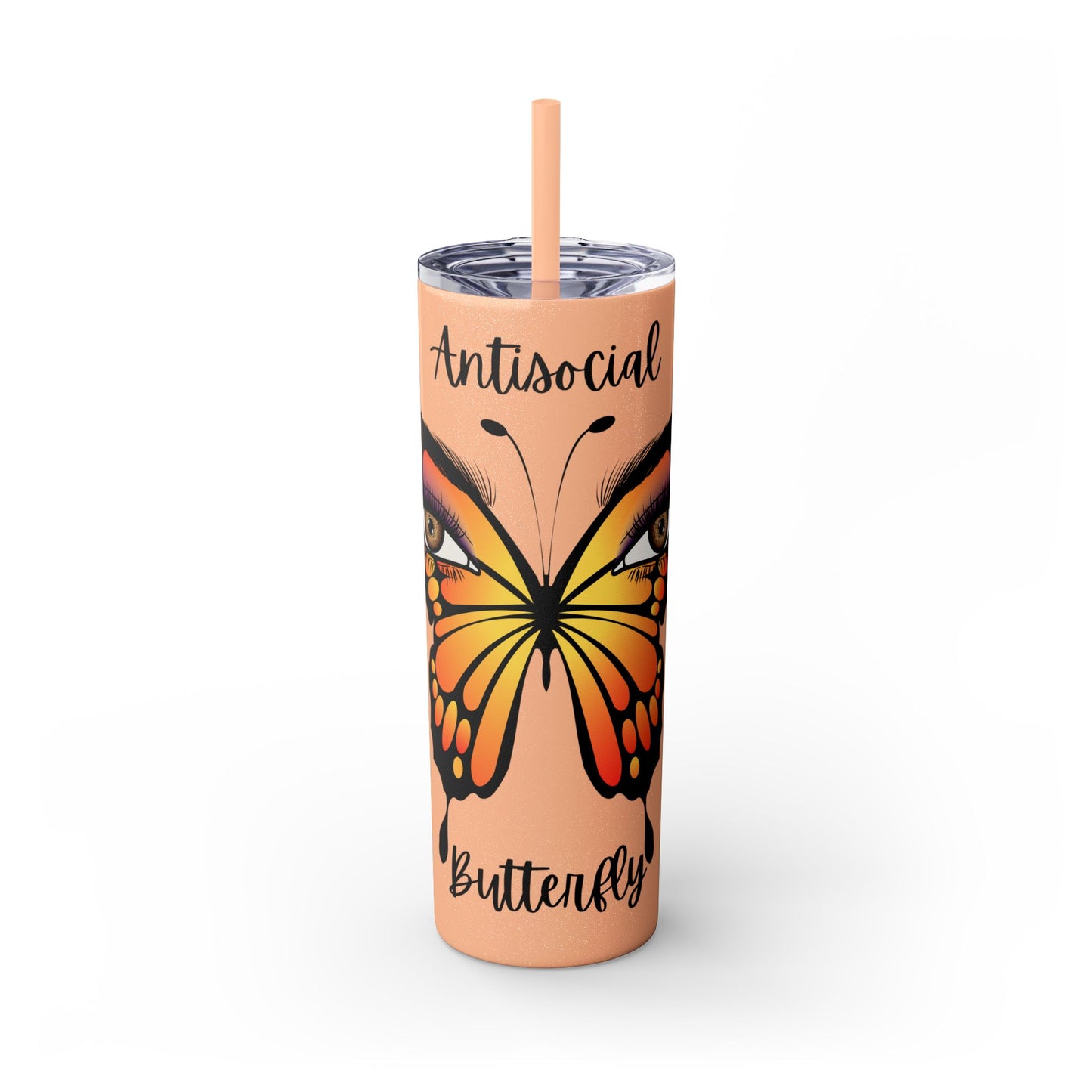 Antisocial Butterfly Skinny Tumbler with Straw, 20oz