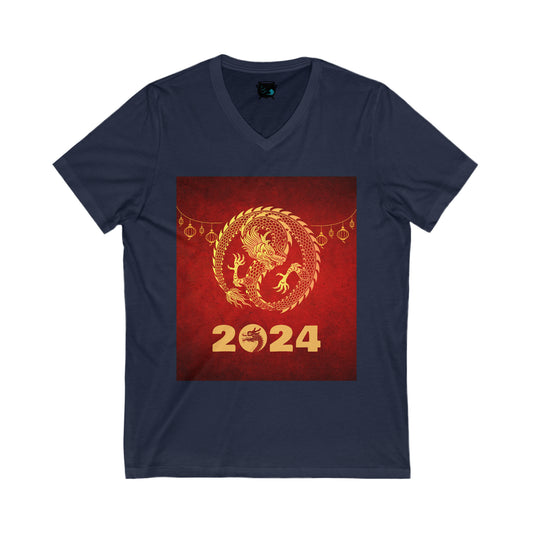 Year of the Dragon 2024 Unisex Jersey Short Sleeve V-Neck Tee