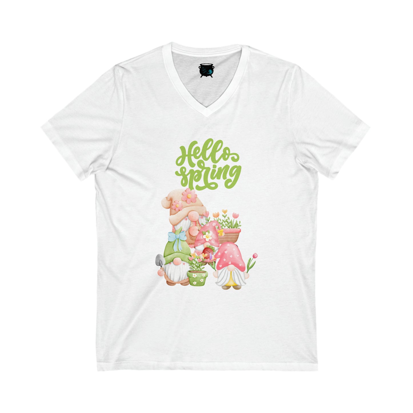 Hello Spring Gnomes Unisex Jersey Short Sleeve V-Neck Tee