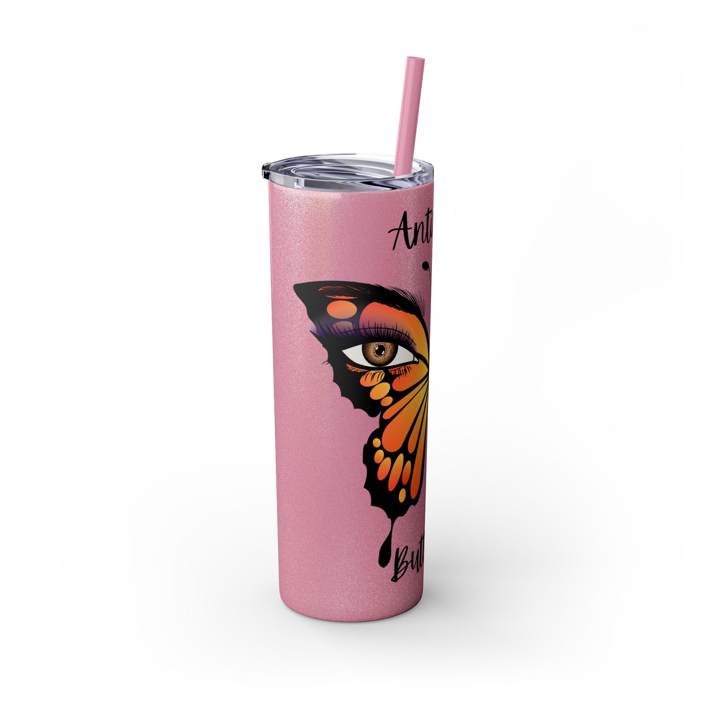 Antisocial Butterfly Skinny Tumbler with Straw, 20oz