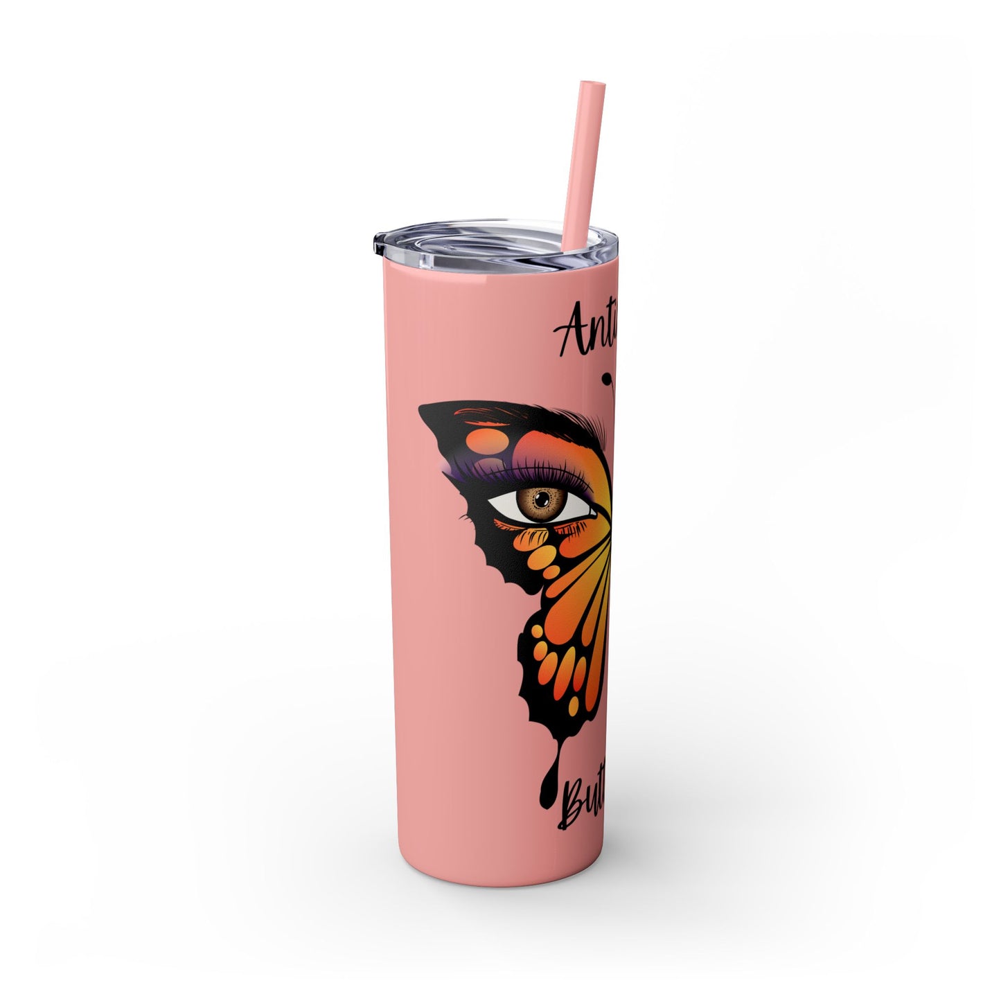 Antisocial Butterfly Skinny Tumbler with Straw, 20oz