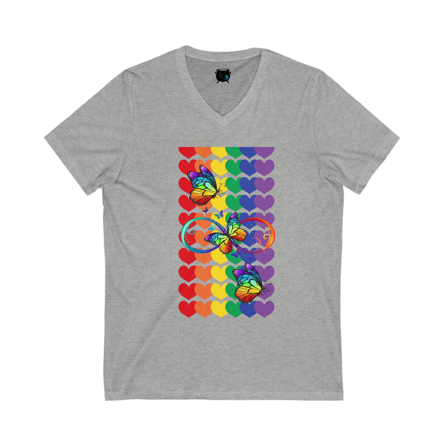 Rainbow Butterflies Unisex Jersey Short Sleeve V-Neck Tee