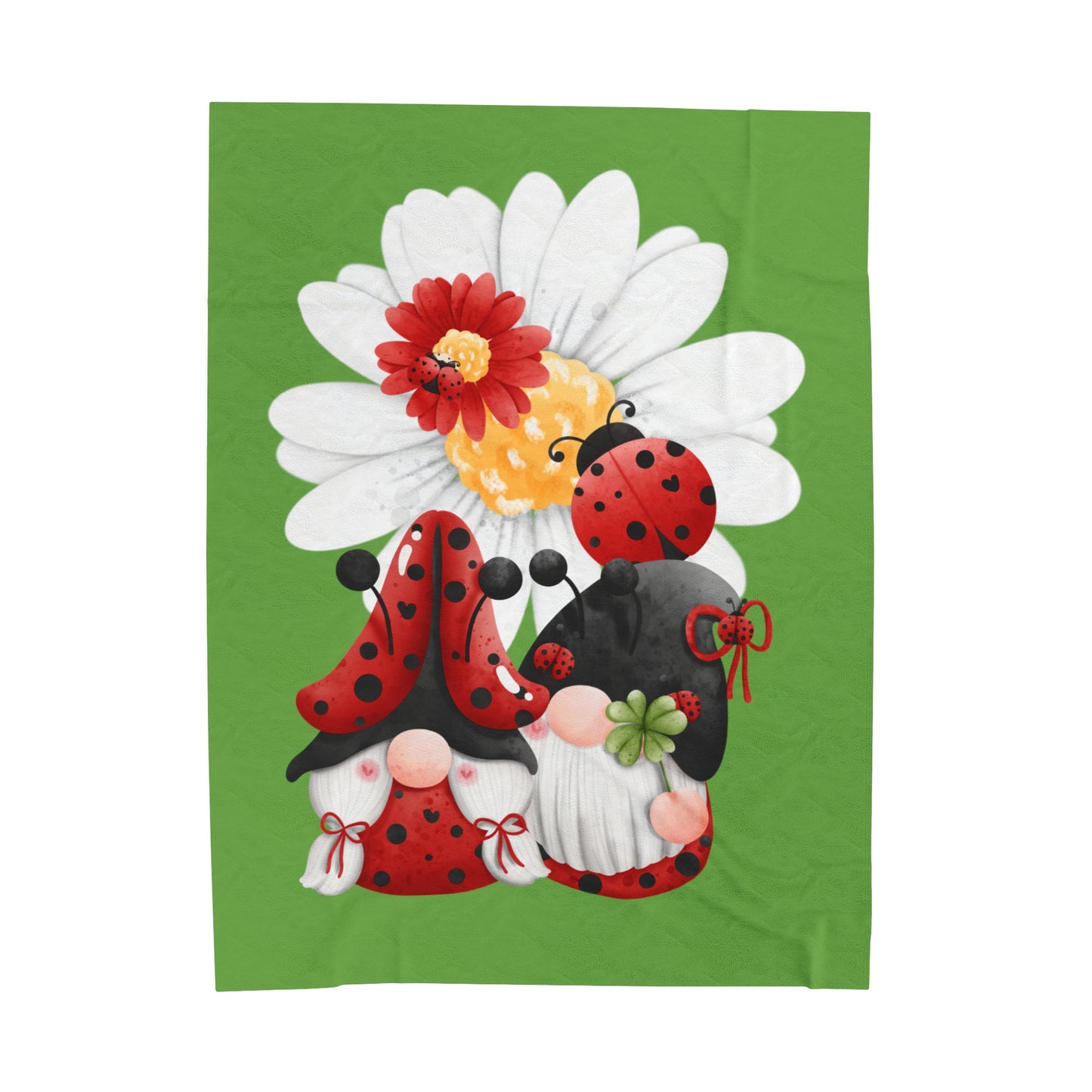 Ladybug Daisy Gnomes Velveteen Plush Blanket