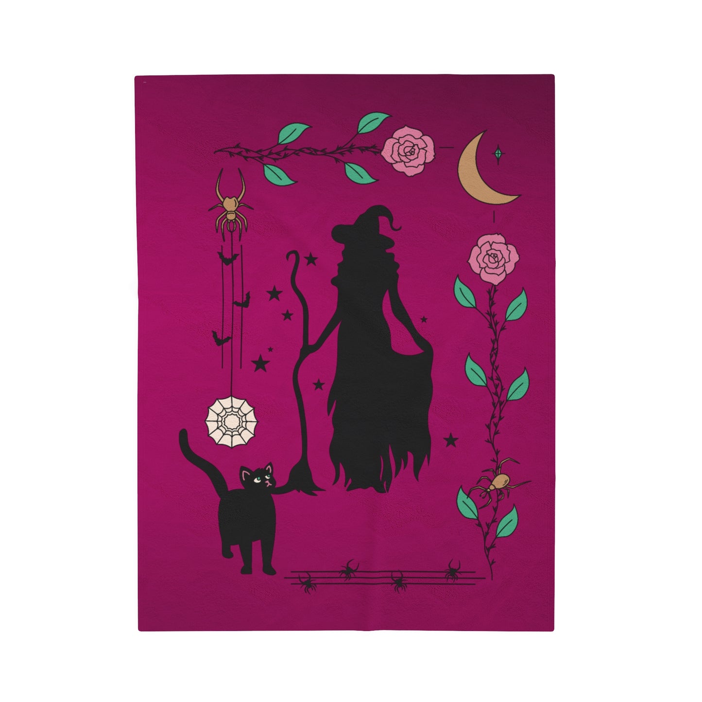 Rose Border Witch Velveteen Plush Blanket