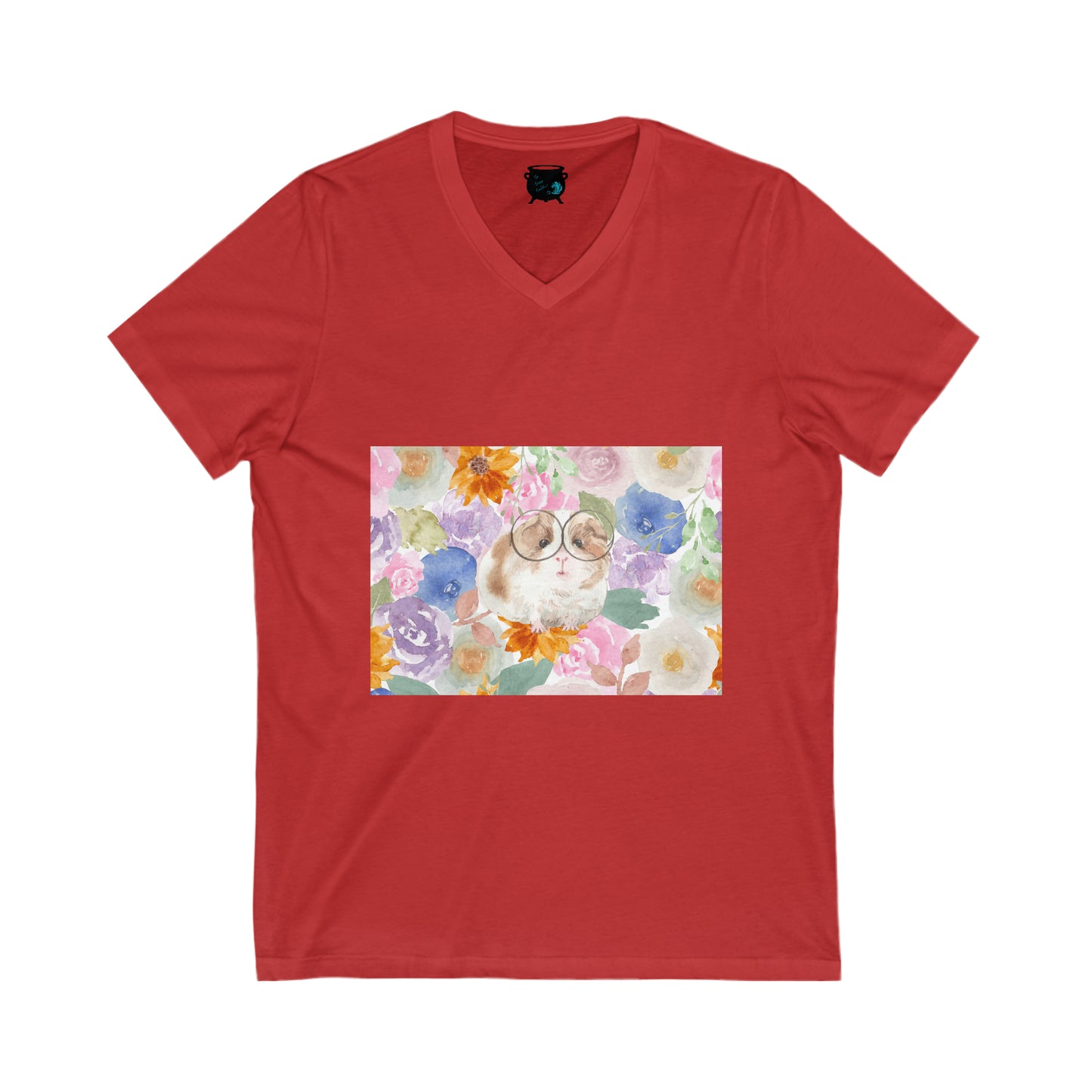 Floral Guinea Pig Unisex Jersey Short Sleeve V-Neck Tee