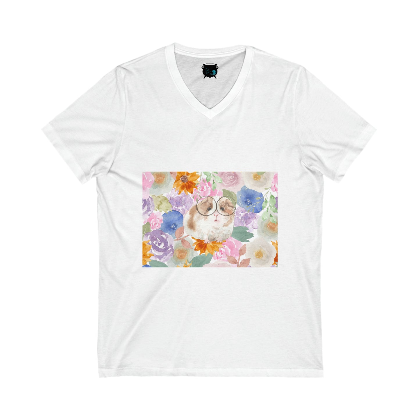 Floral Guinea Pig Unisex Jersey Short Sleeve V-Neck Tee