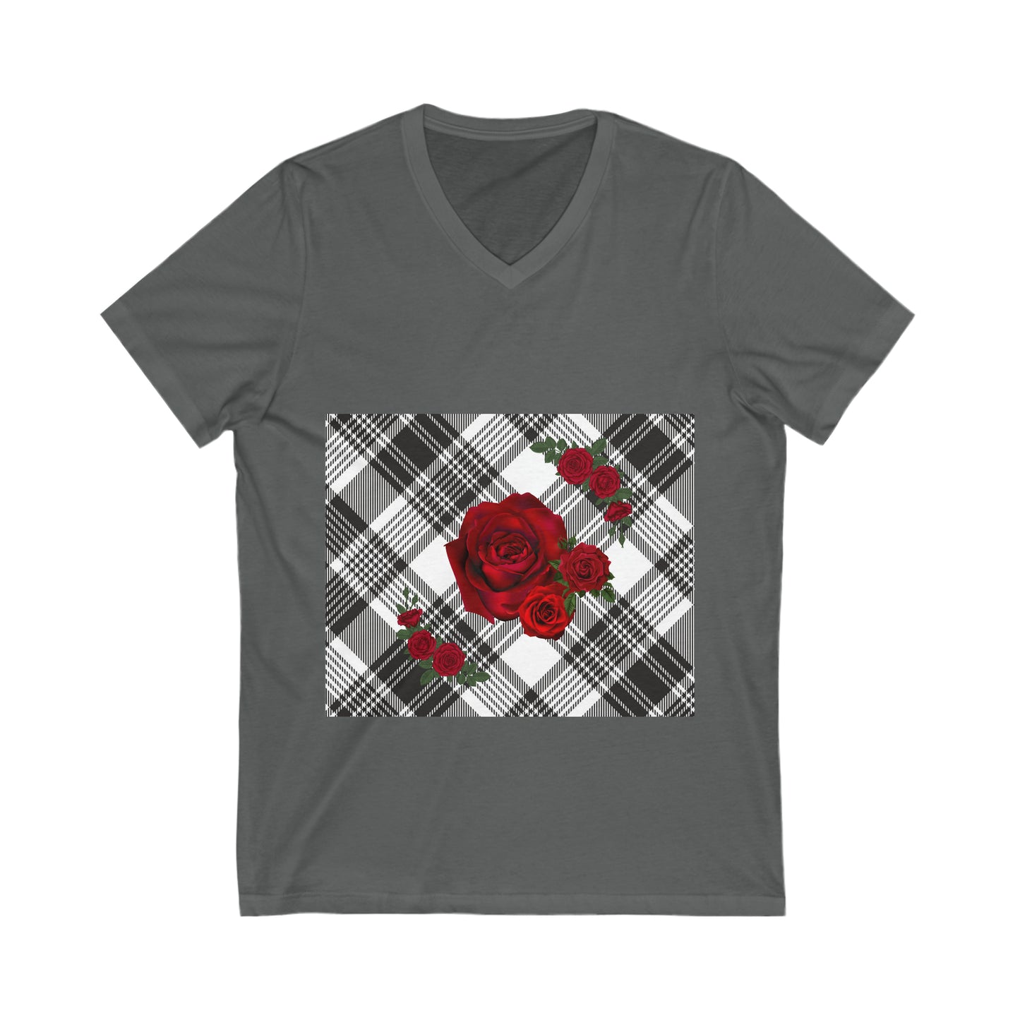 Rose Plaid Unisex Jersey Short Sleeve V-Neck Tee