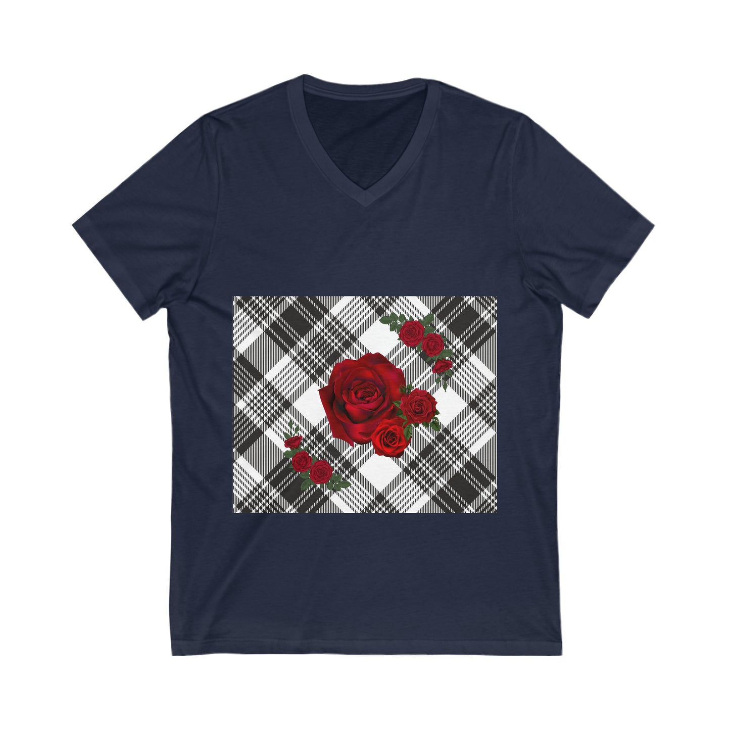 Rose Plaid Unisex Jersey Short Sleeve V-Neck Tee