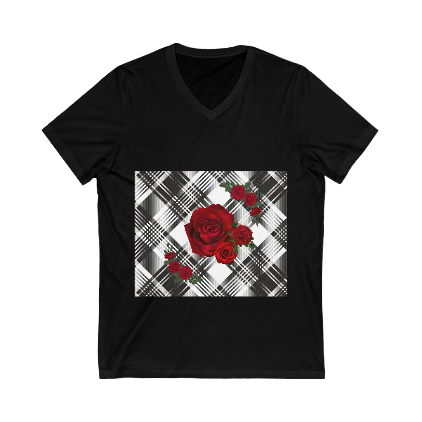 Rose Plaid Unisex Jersey Short Sleeve V-Neck Tee