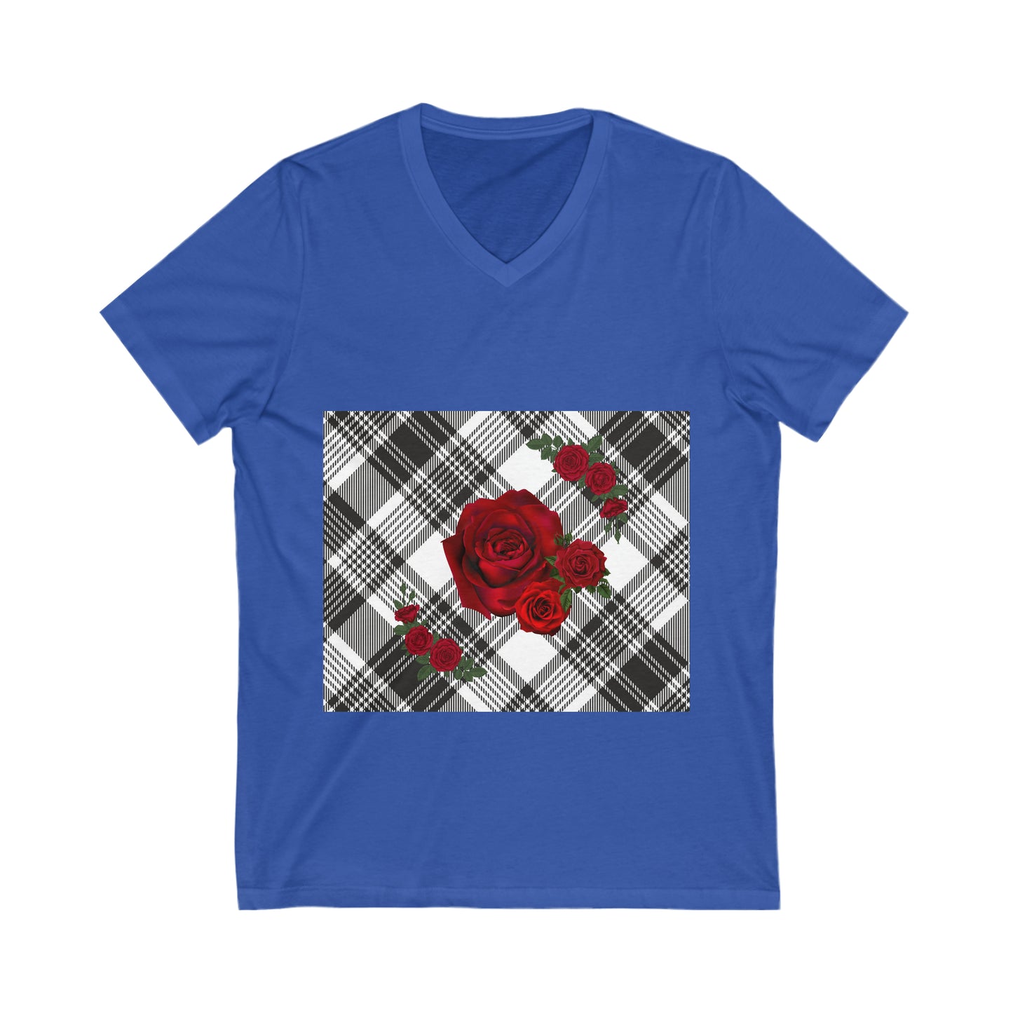 Rose Plaid Unisex Jersey Short Sleeve V-Neck Tee