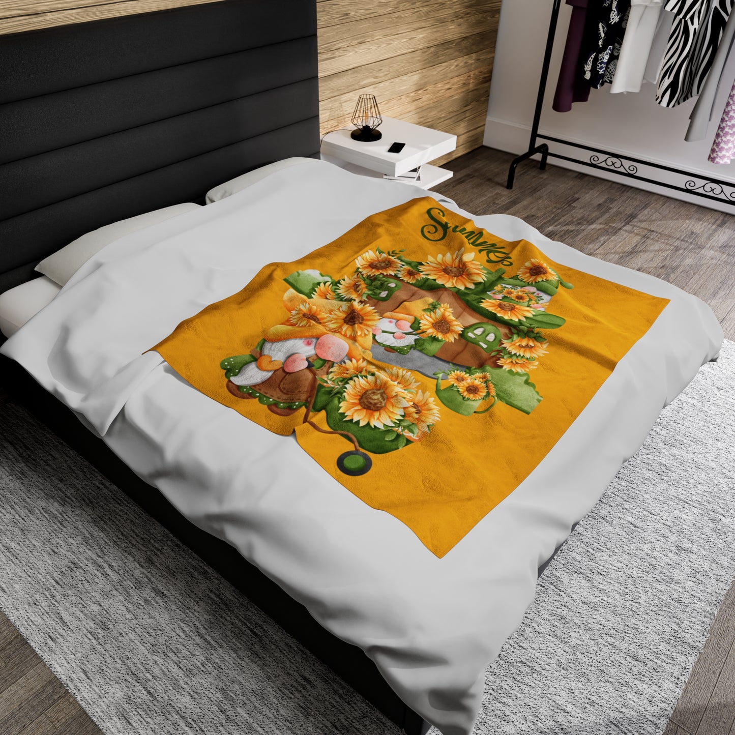 Summer Sunflower Gnomes Velveteen Plush Blanket