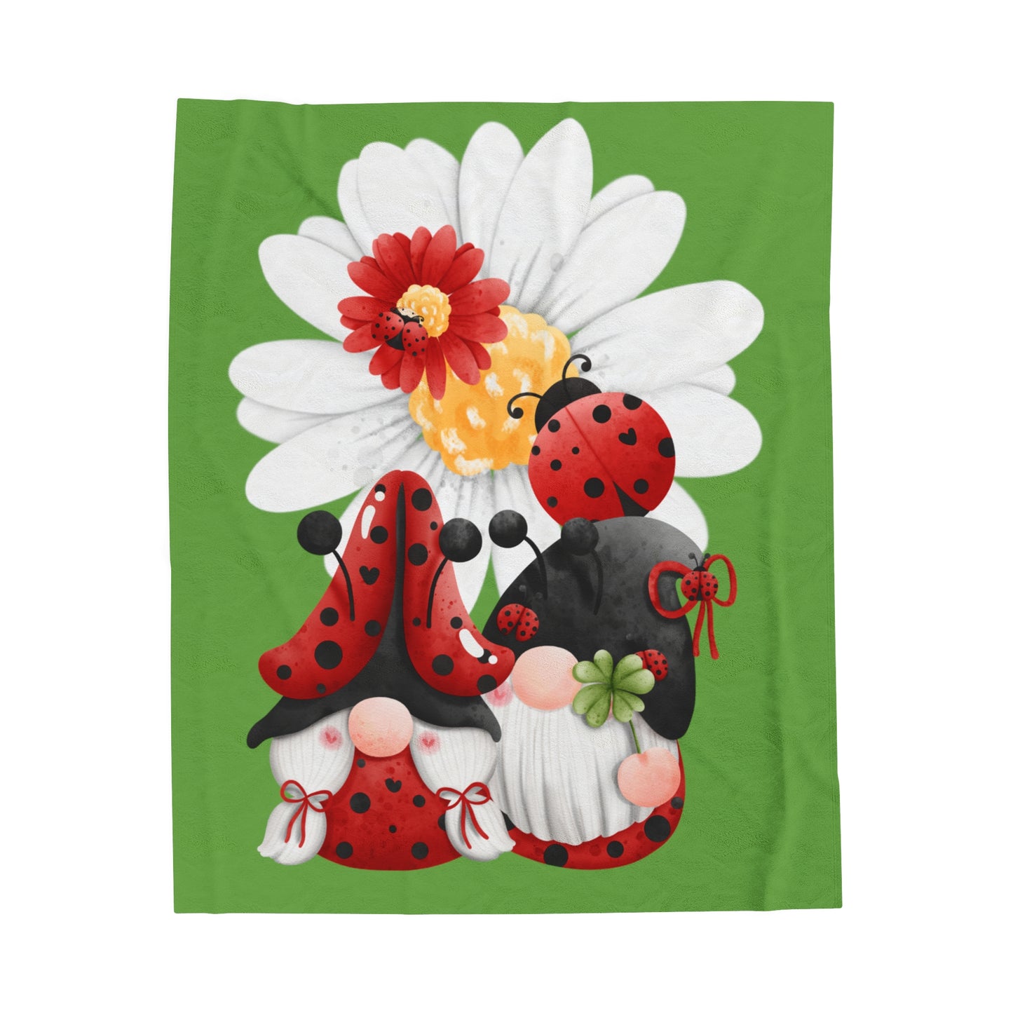 Ladybug Daisy Gnomes Velveteen Plush Blanket