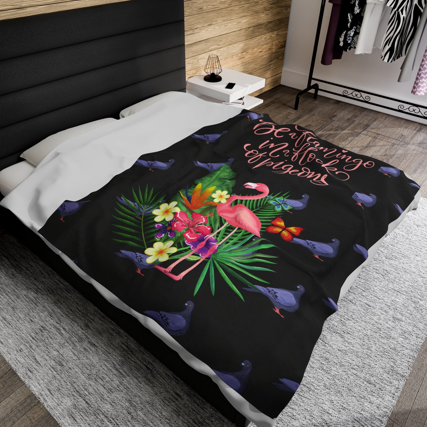 Be a Flamingo in a Flock of Pigeons Velveteen Plush Blanket