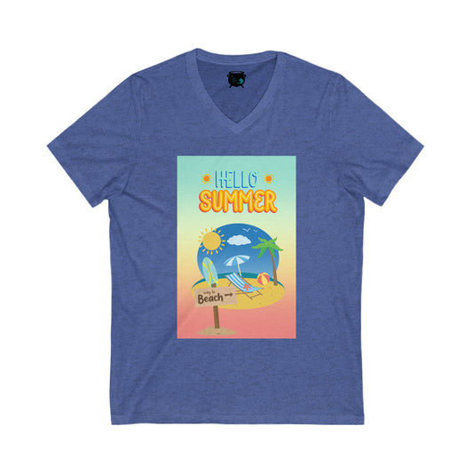 Hello Summer Unisex Jersey Short Sleeve V-Neck Tee