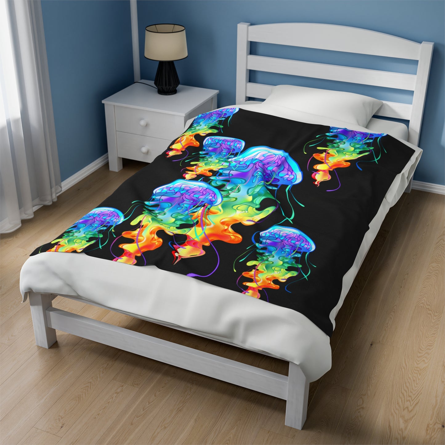 Rainbow Jellyfish Velveteen Plush Blanket