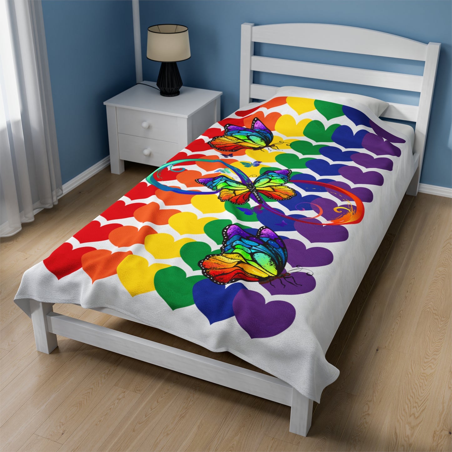 Rainbow Butterflies Velveteen Plush Blanket